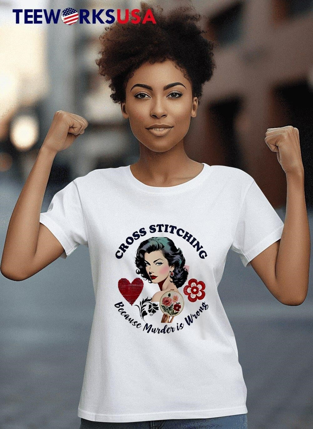 Cross stitching because murder is wrong stitch - Adult & Kids T-Shirts, Sweatshirts & Hoodies apparel design preview 8
