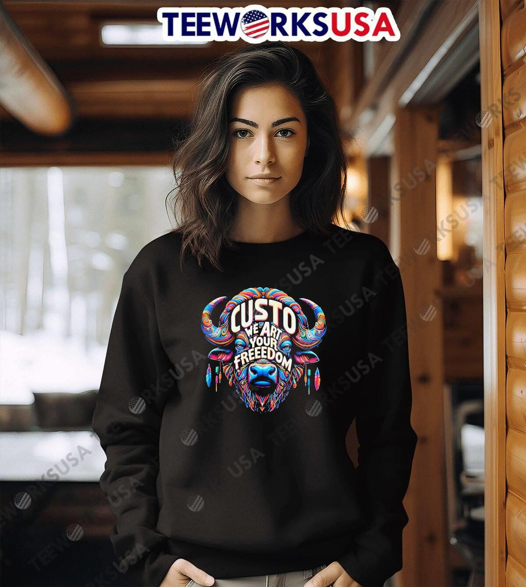 Custo We Art Your Freedom Colorful Buffalo - Adult & Kids T-Shirts, Sweatshirts & Hoodies apparel design preview 6