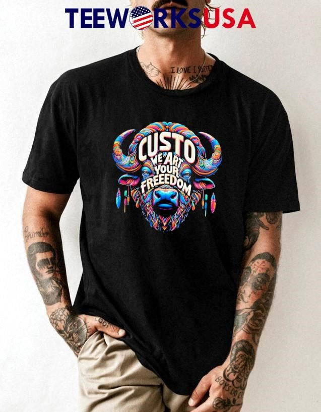 Custo We Art Your Freedom Colorful Buffalo - Adult & Kids T-Shirts, Sweatshirts & Hoodies apparel design preview 1