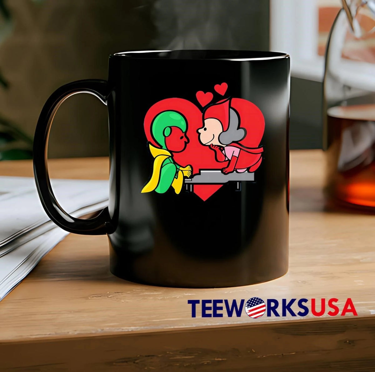Vision and Scarlet Witch Playing Piano Love Cartoon - Adult & Kids T-Shirts, Sweatshirts & Hoodies apparel design preview 2