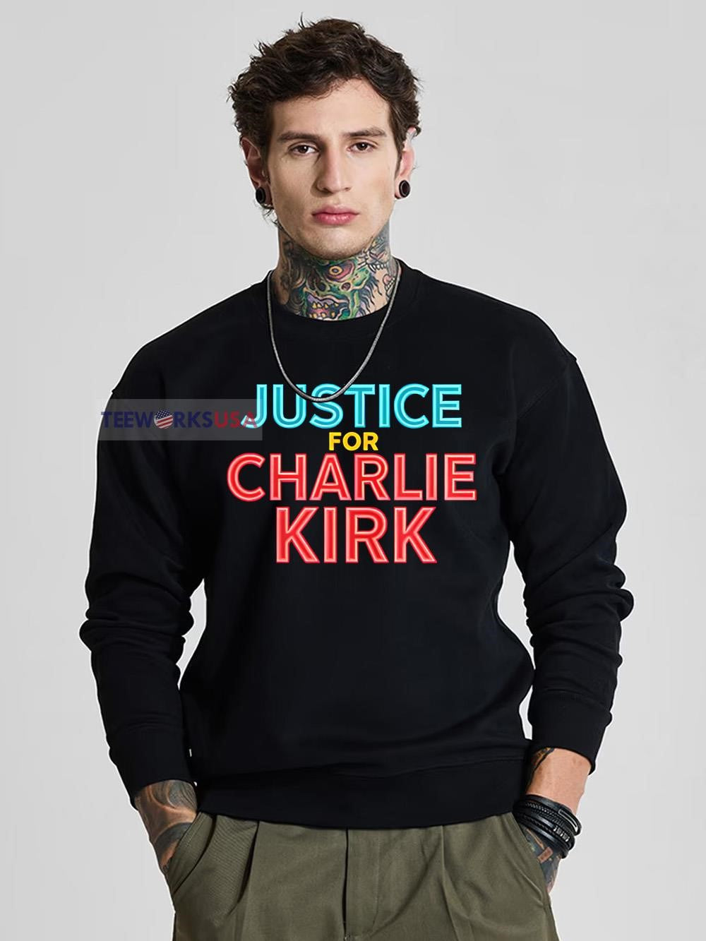 Justice for Charlie Kirk neon - Adult & Kids T-Shirts, Sweatshirts & Hoodies apparel design preview 5