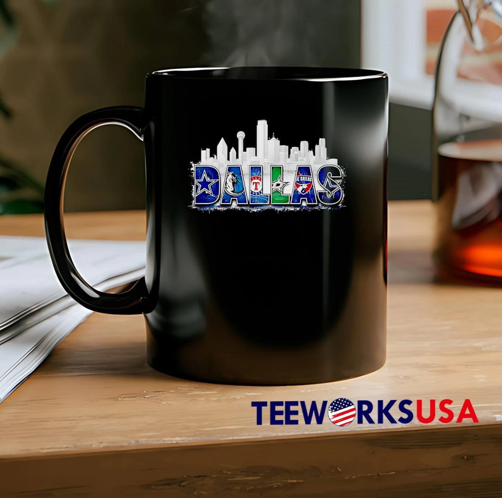 Dallas Sports Teams Skyline Logo Cowboys Mavericks - Adult & Kids T-Shirts, Sweatshirts & Hoodies apparel design preview 2