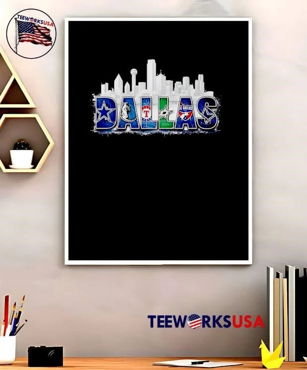 Dallas Sports Teams Skyline Logo Cowboys Mavericks - Adult & Kids T-Shirts, Sweatshirts & Hoodies apparel design preview 5