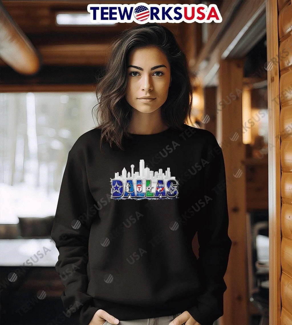 Dallas Sports Teams Skyline Logo Cowboys Mavericks - Adult & Kids T-Shirts, Sweatshirts & Hoodies apparel design preview 6