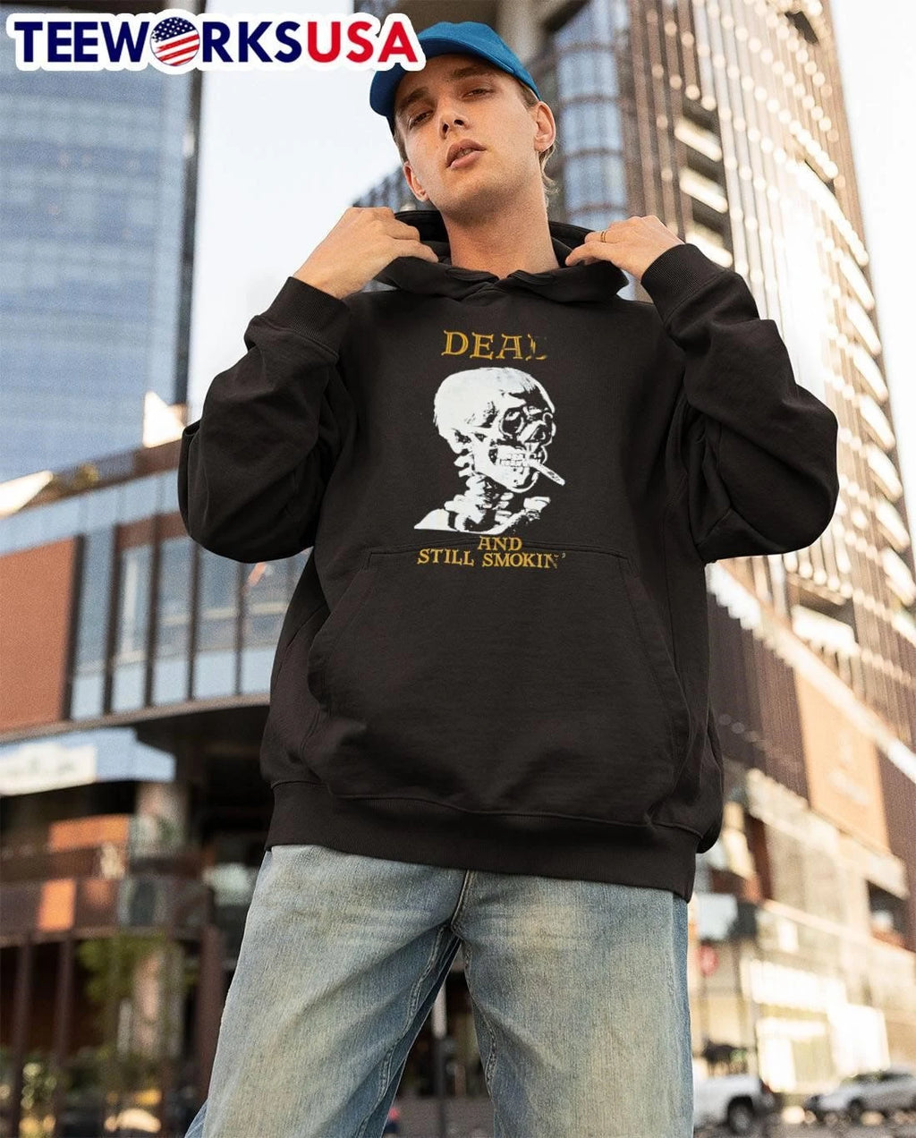 Dead And Still Smokin Distressed Skeleton Skull - Adult & Kids T-Shirts, Sweatshirts & Hoodies apparel design preview 3