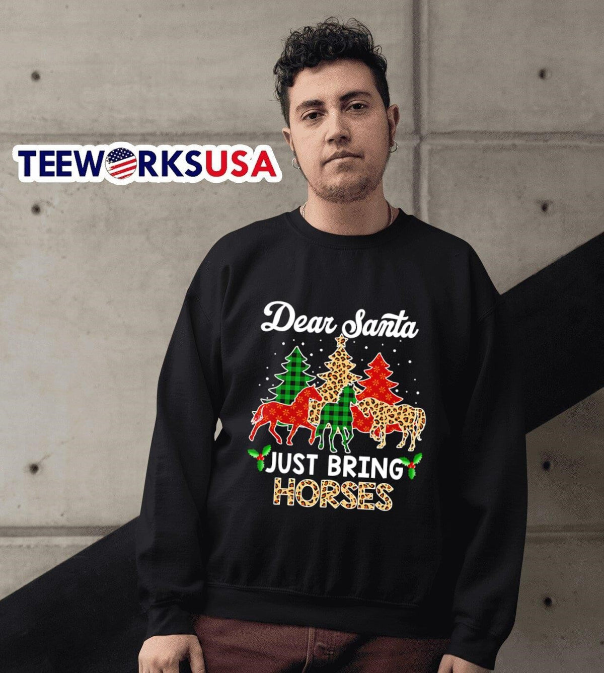 Dear Santa just bring horses - Adult & Kids T-Shirts, Sweatshirts & Hoodies apparel design preview 3