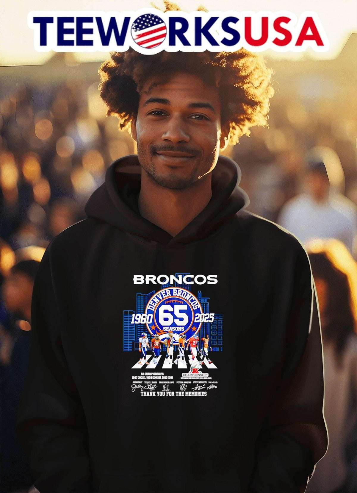 Denver Broncos 65 seasons 1960 2025 Abbey Road thank - Adult & Kids T-Shirts, Sweatshirts & Hoodies apparel design preview 2