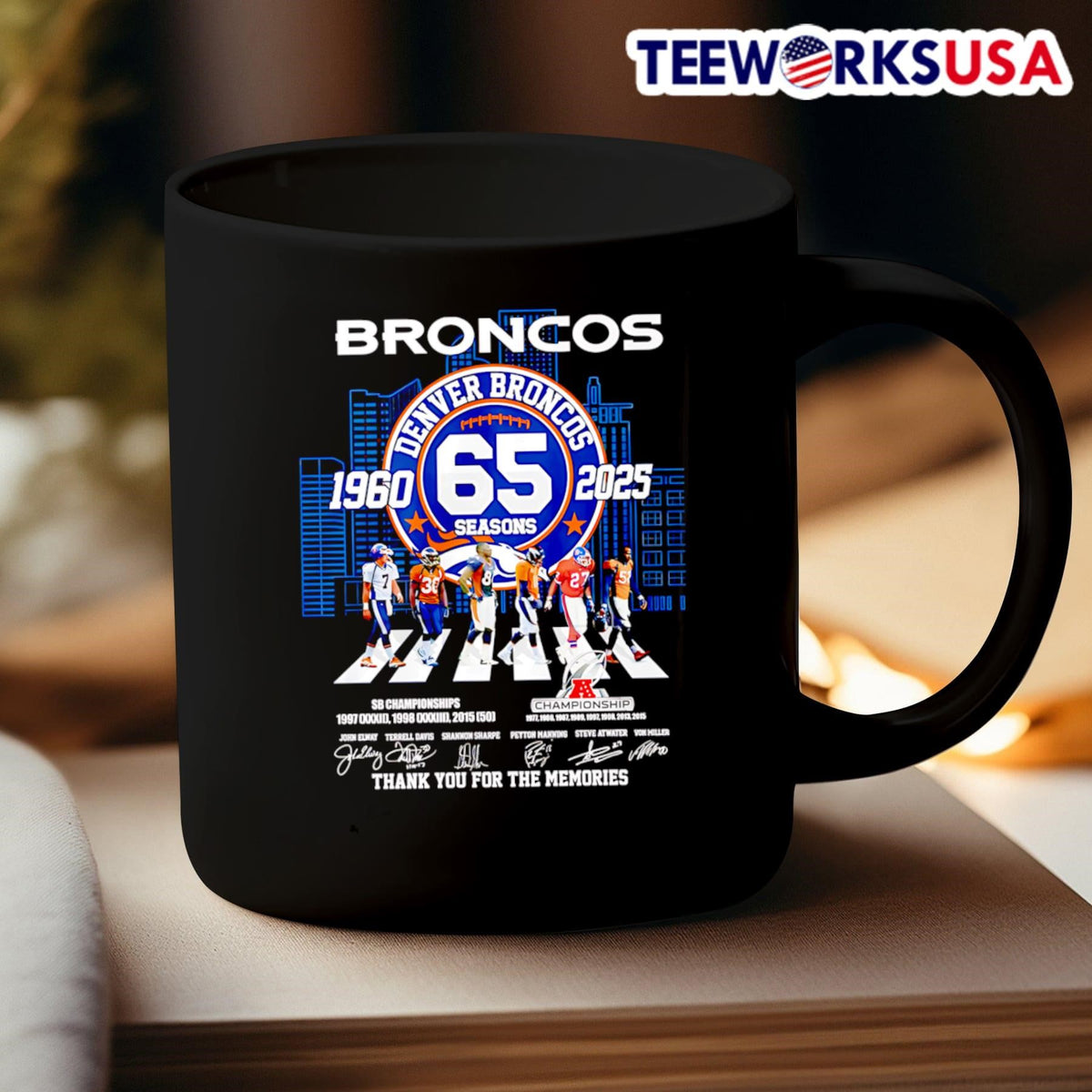 Denver Broncos 65 seasons 1960 2025 Abbey Road thank - Adult & Kids T-Shirts, Sweatshirts & Hoodies apparel design preview 3