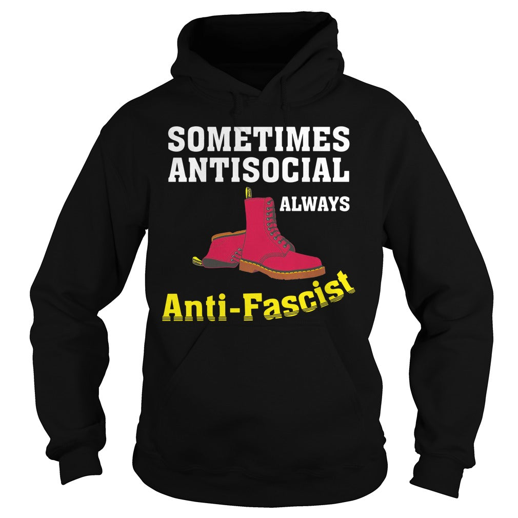Doc Boot Sometimes Antisocial Always Antifascist - Adult & Kids T-Shirts, Sweatshirts & Hoodies apparel design preview 4