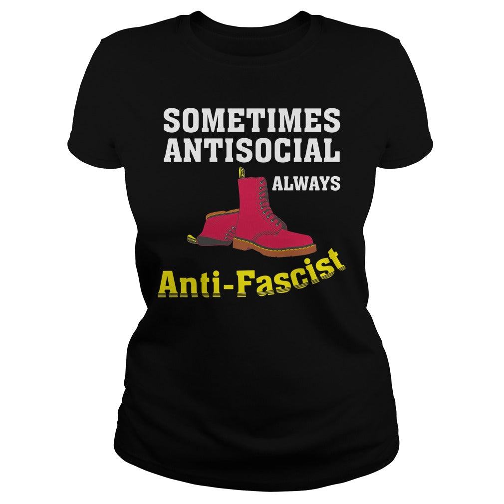 Doc Boot Sometimes Antisocial Always Antifascist - Adult & Kids T-Shirts, Sweatshirts & Hoodies apparel design preview 2