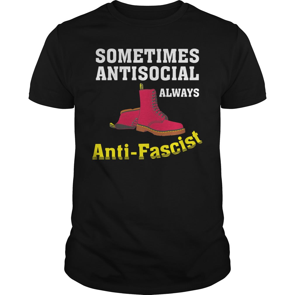 Doc Boot Sometimes Antisocial Always Antifascist - Adult & Kids T-Shirts, Sweatshirts & Hoodies apparel design preview 1