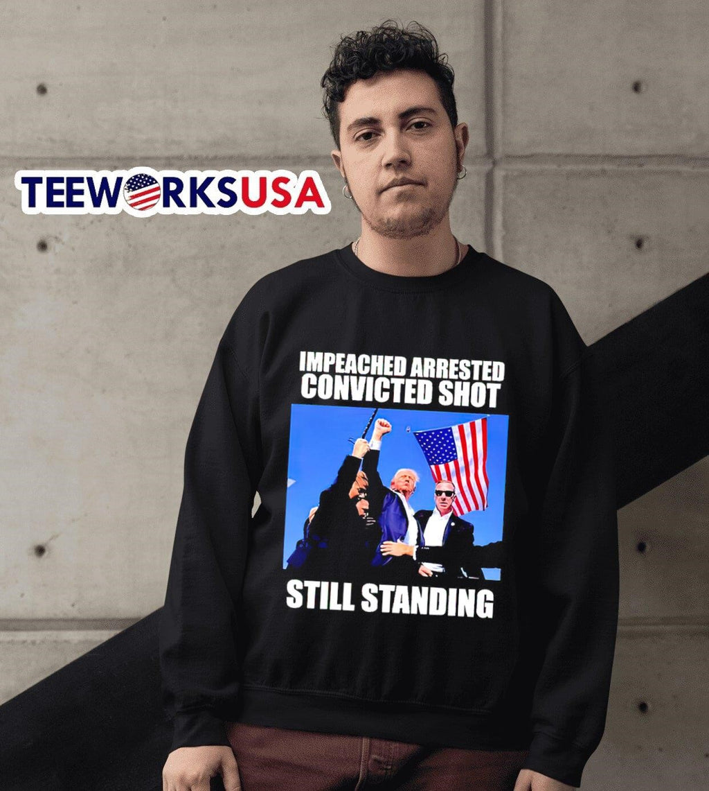 Donald Trump Impeached arrested convince shot still - Adult & Kids T-Shirts, Sweatshirts & Hoodies apparel design preview 3