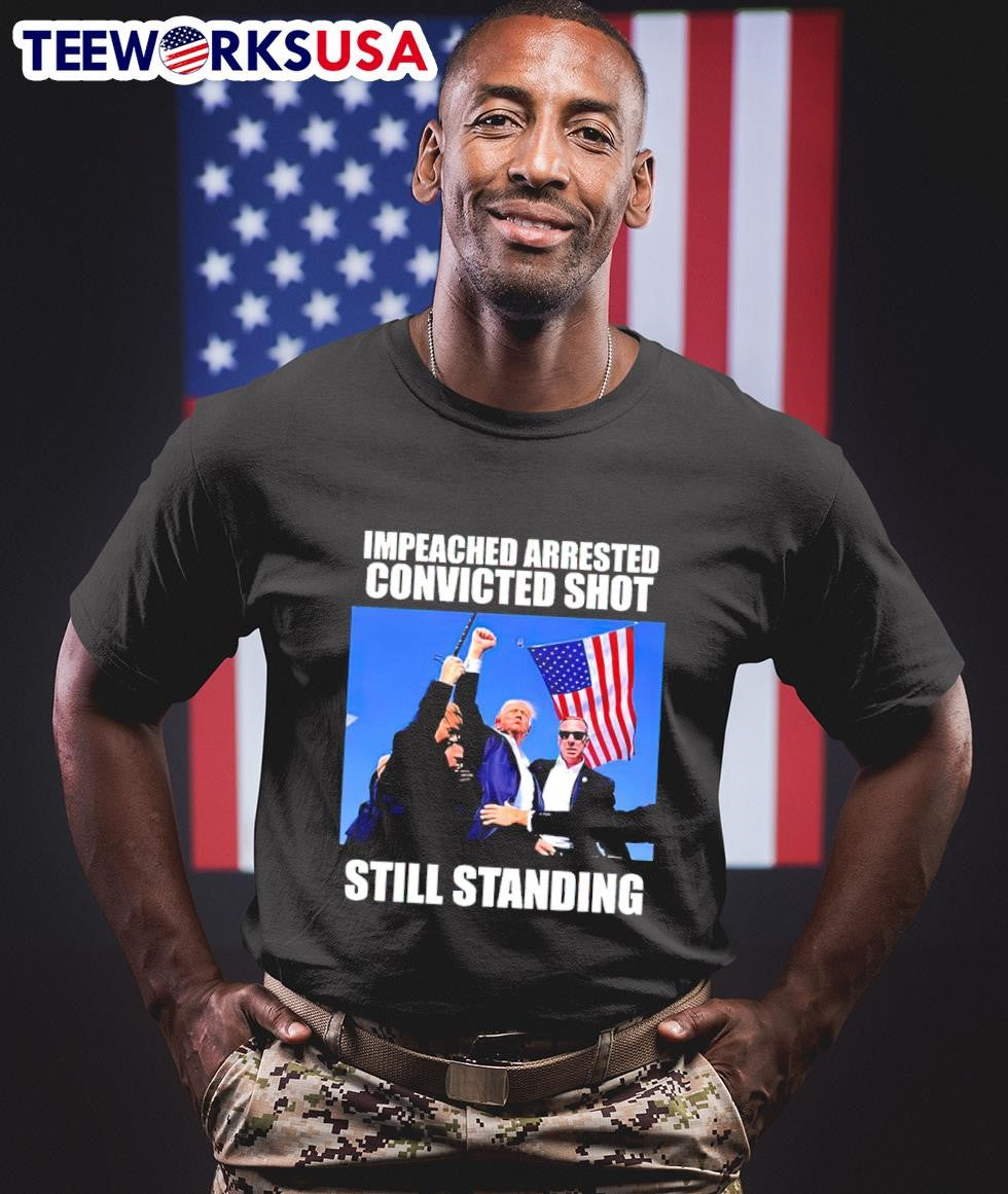 Donald Trump Impeached arrested convince shot still - Adult & Kids T-Shirts, Sweatshirts & Hoodies apparel design preview 1