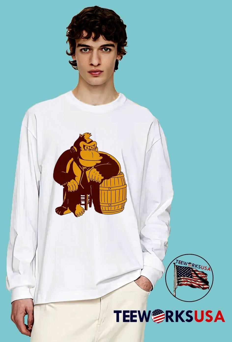 Donkey Kong gorilla sitting on a barrel video game - Adult & Kids T-Shirts, Sweatshirts & Hoodies apparel design preview 4