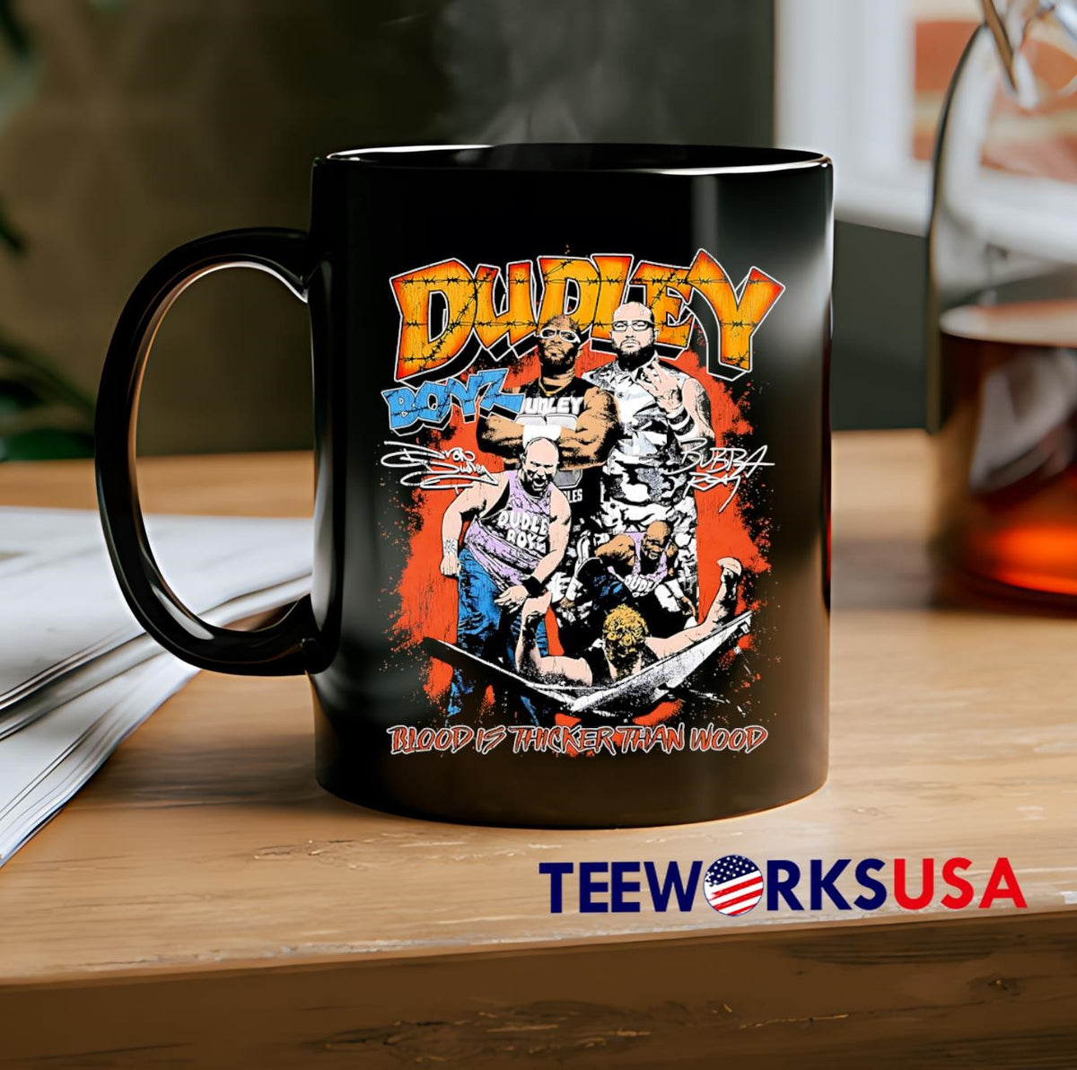 Dudley Boyz blood is thicker than wood graphic retro - Adult & Kids T-Shirts, Sweatshirts & Hoodies apparel design preview 2