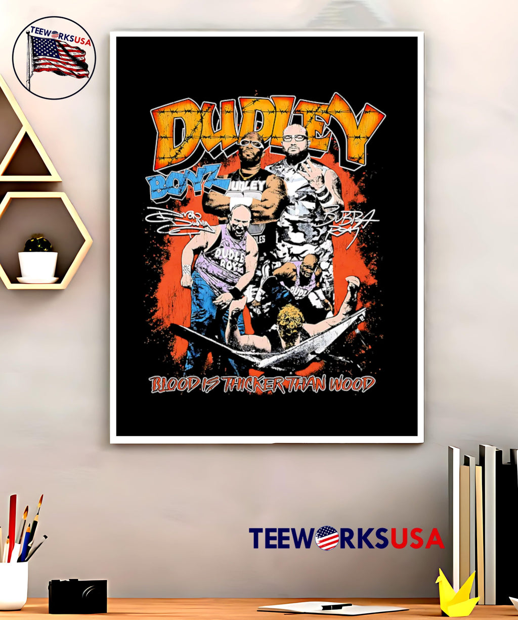 Dudley Boyz blood is thicker than wood graphic retro - Adult & Kids T-Shirts, Sweatshirts & Hoodies apparel design preview 5