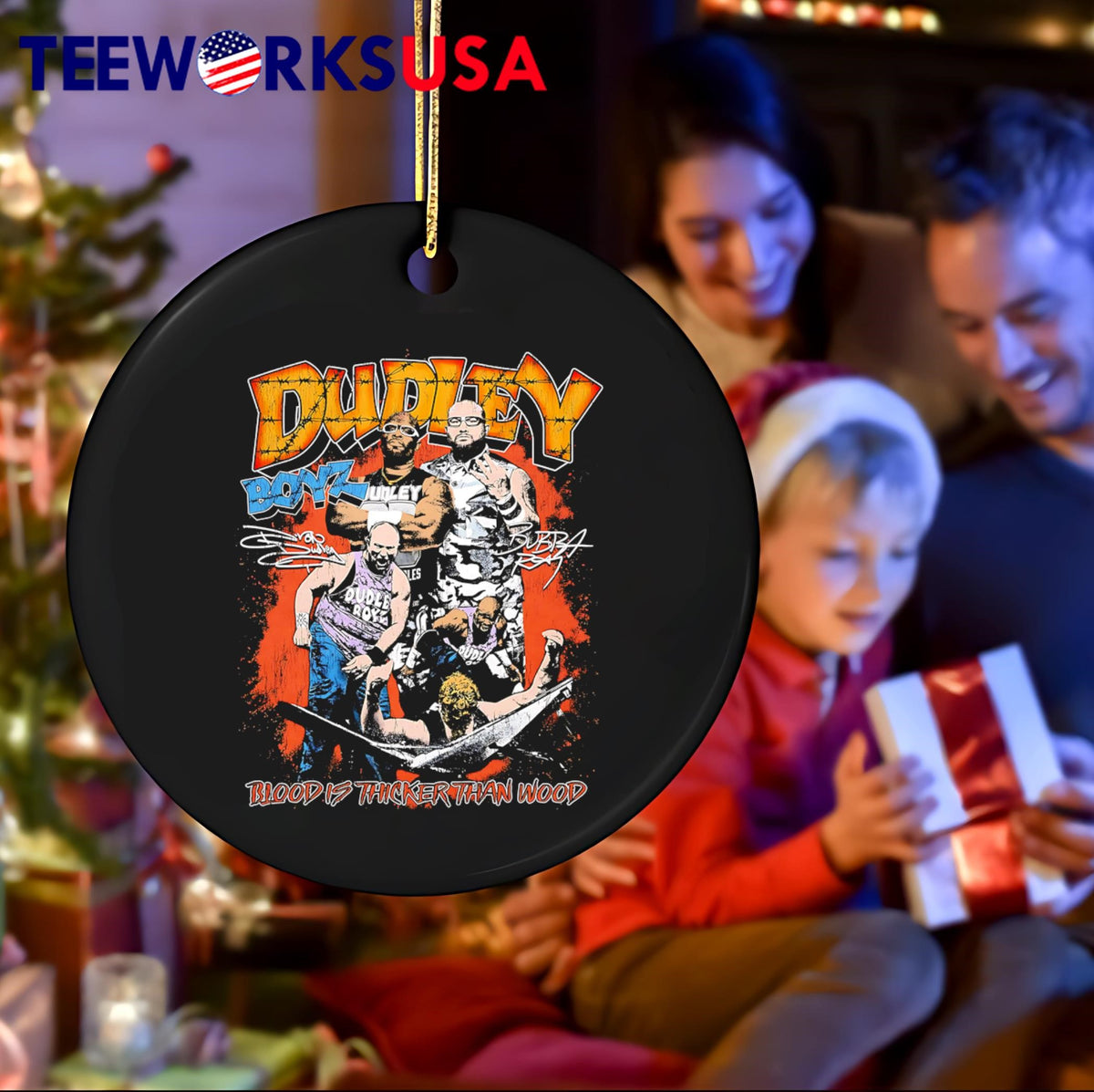 Dudley Boyz blood is thicker than wood graphic retro - Adult & Kids T-Shirts, Sweatshirts & Hoodies apparel design preview 4