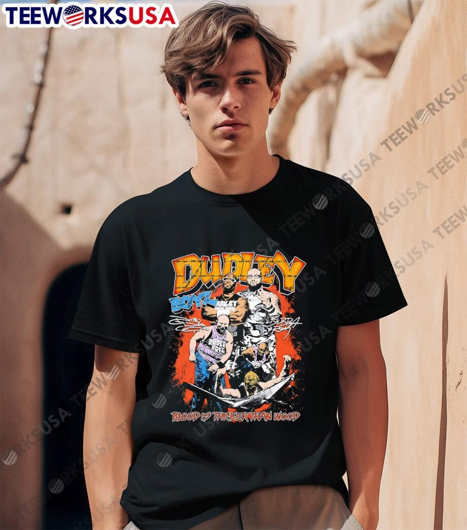 Dudley Boyz blood is thicker than wood graphic retro - Adult & Kids T-Shirts, Sweatshirts & Hoodies apparel design preview 1