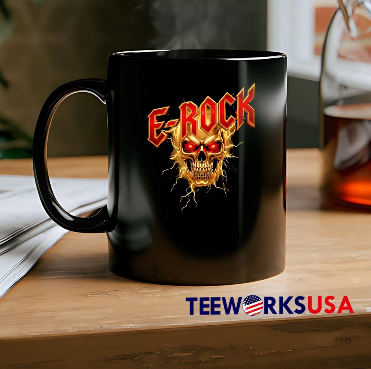 E-Rock Skull and Lightning - Adult & Kids T-Shirts, Sweatshirts & Hoodies apparel design preview 2