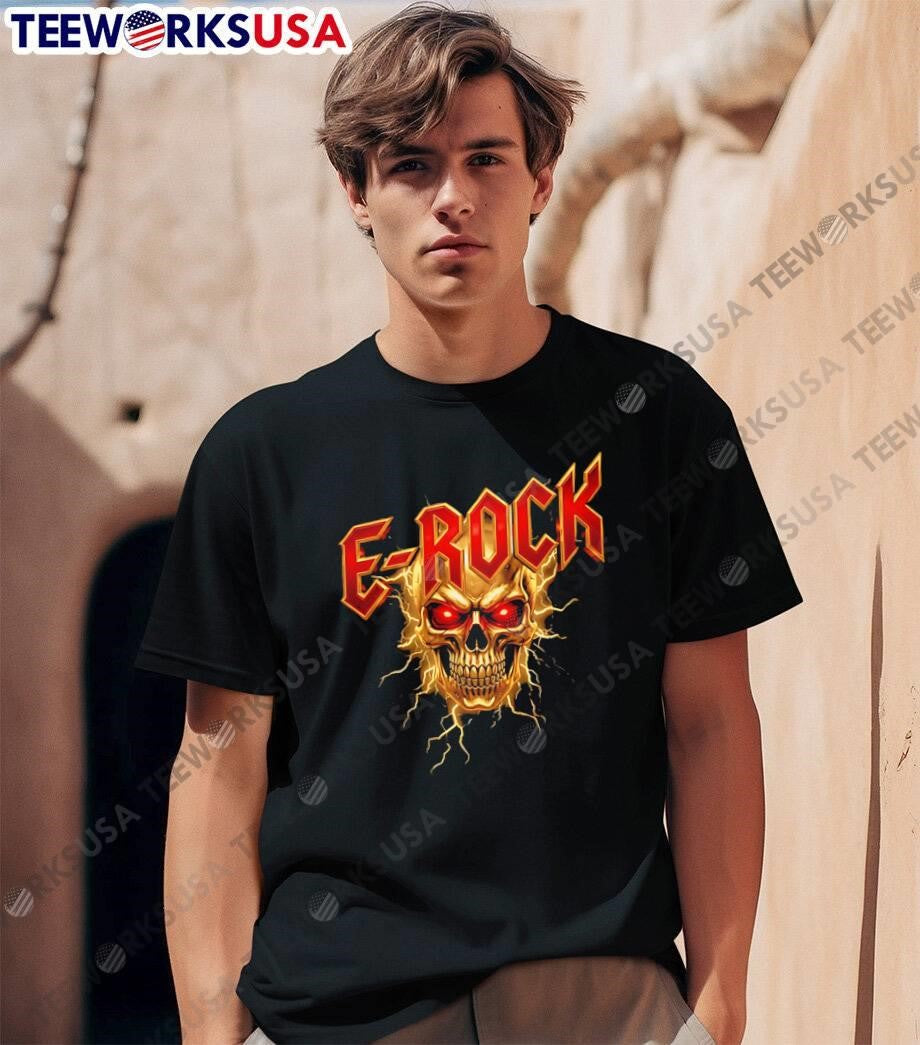 E-Rock Skull and Lightning - Adult & Kids T-Shirts, Sweatshirts & Hoodies apparel design preview 1