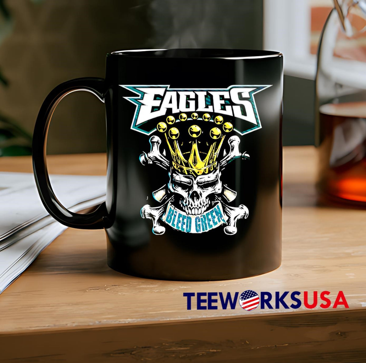 Eagles Bleed Green King Skull - Adult & Kids T-Shirts, Sweatshirts & Hoodies apparel design preview 2