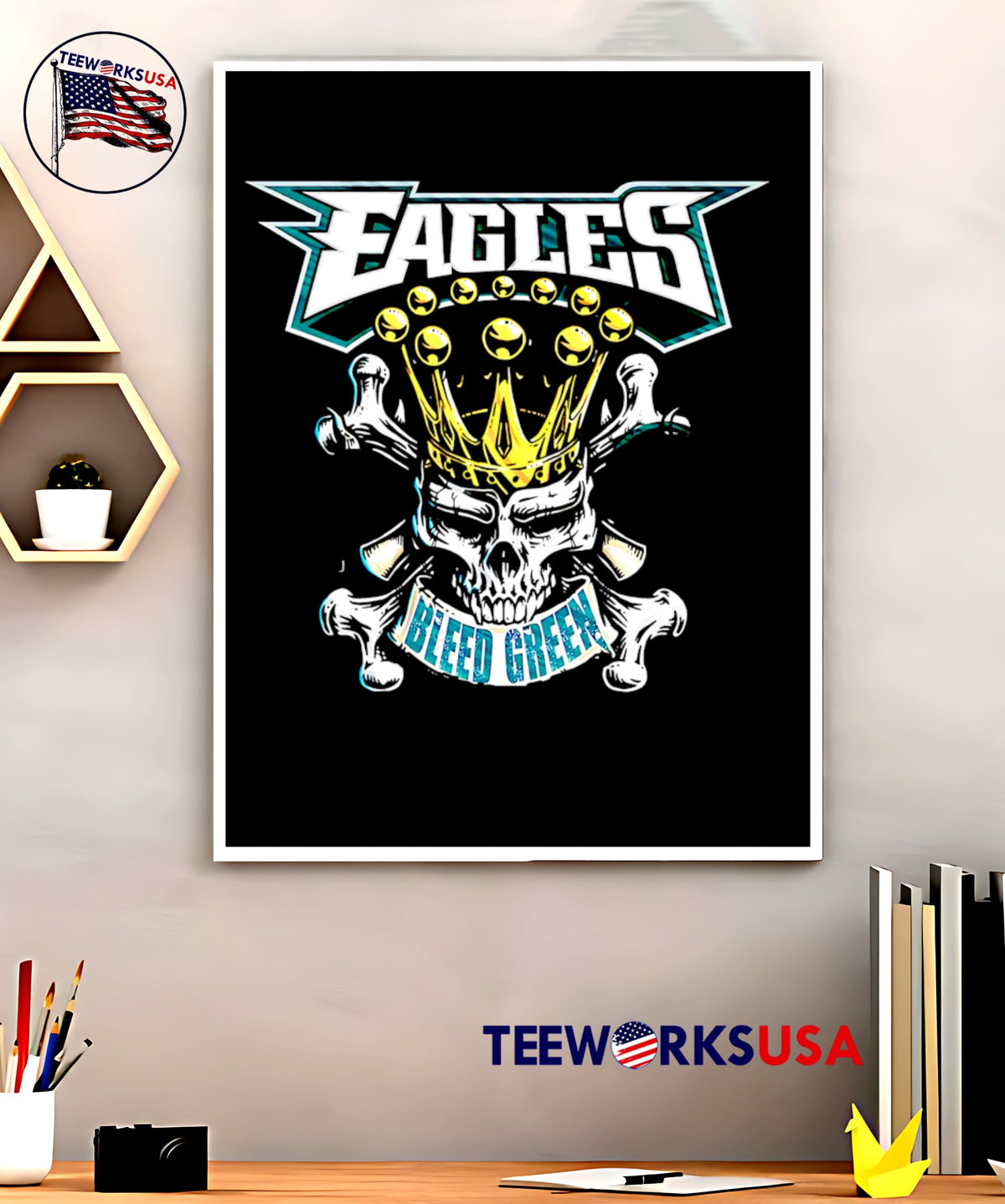 Eagles Bleed Green King Skull - Adult & Kids T-Shirts, Sweatshirts & Hoodies apparel design preview 5