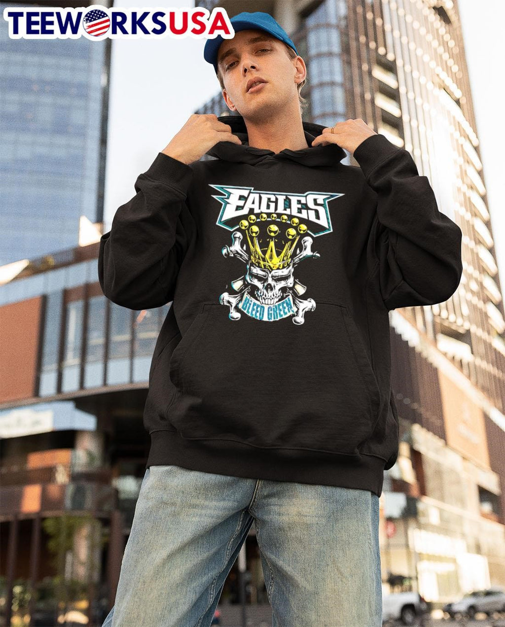 Eagles Bleed Green King Skull - Adult & Kids T-Shirts, Sweatshirts & Hoodies apparel design preview 3