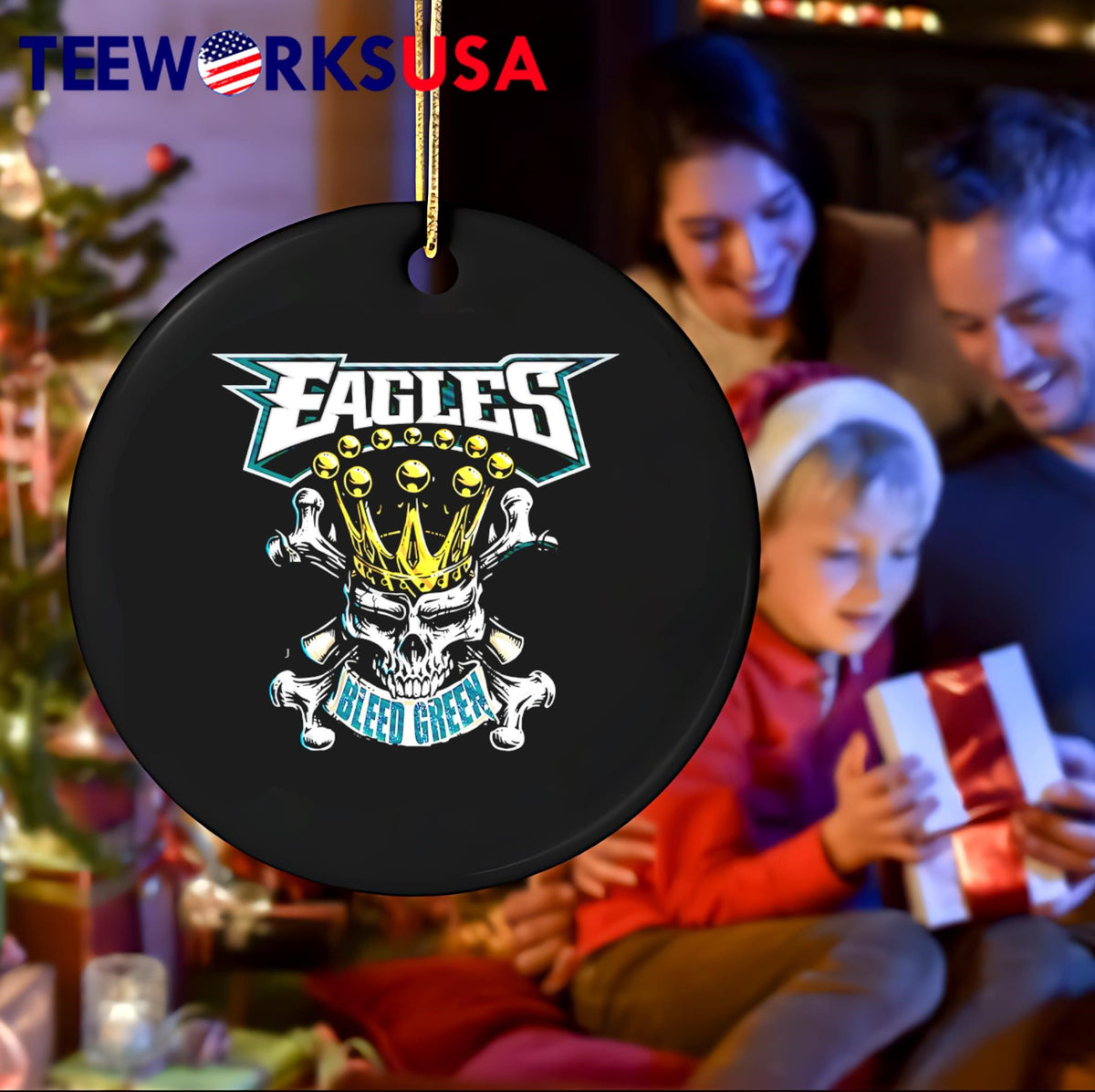 Eagles Bleed Green King Skull - Adult & Kids T-Shirts, Sweatshirts & Hoodies apparel design preview 4