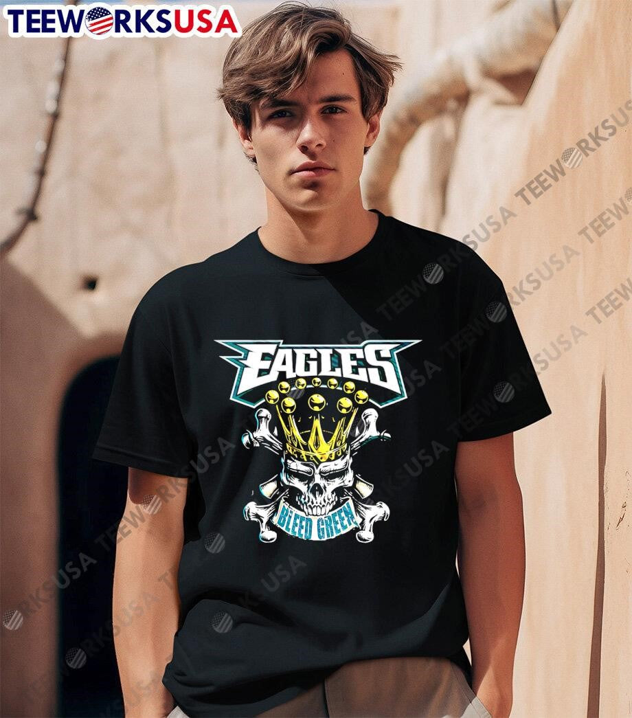 Eagles Bleed Green King Skull - Adult & Kids T-Shirts, Sweatshirts & Hoodies apparel design preview 1