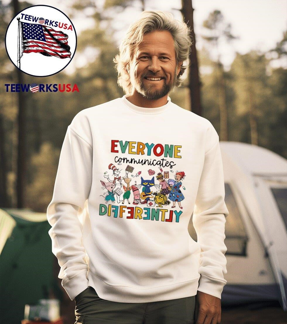 Everyone Communicates Differently Autism Awareness - Adult & Kids T-Shirts, Sweatshirts & Hoodies apparel design preview 3