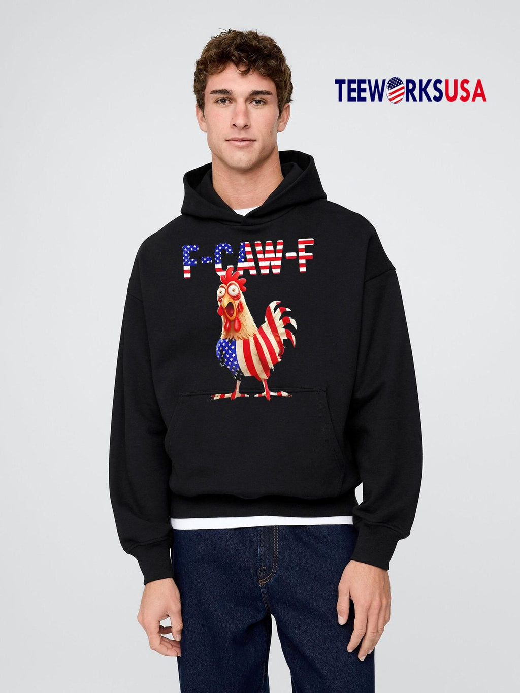 F-Caw-F Chicken American Flag - Adult & Kids T-Shirts, Sweatshirts & Hoodies apparel design preview 2
