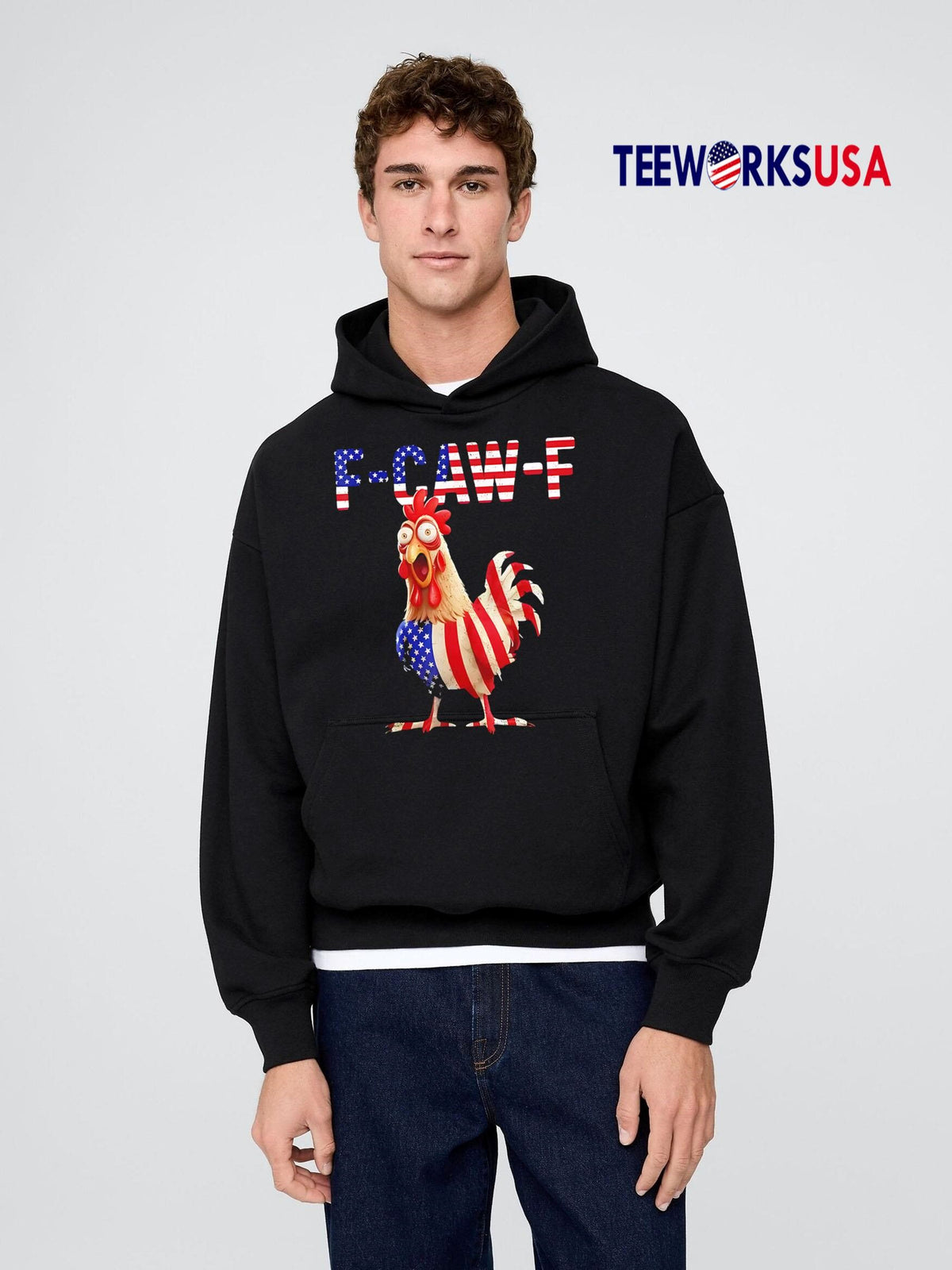 F-Caw-F Chicken American Flag - Adult & Kids T-Shirts, Sweatshirts & Hoodies apparel design preview 2
