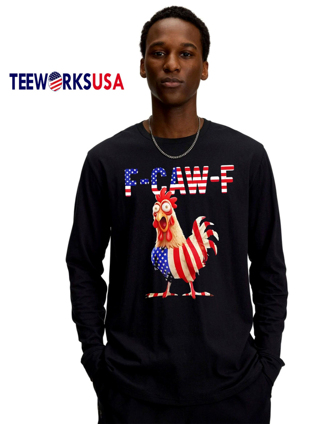 F-Caw-F Chicken American Flag - Adult & Kids T-Shirts, Sweatshirts & Hoodies apparel design preview 4