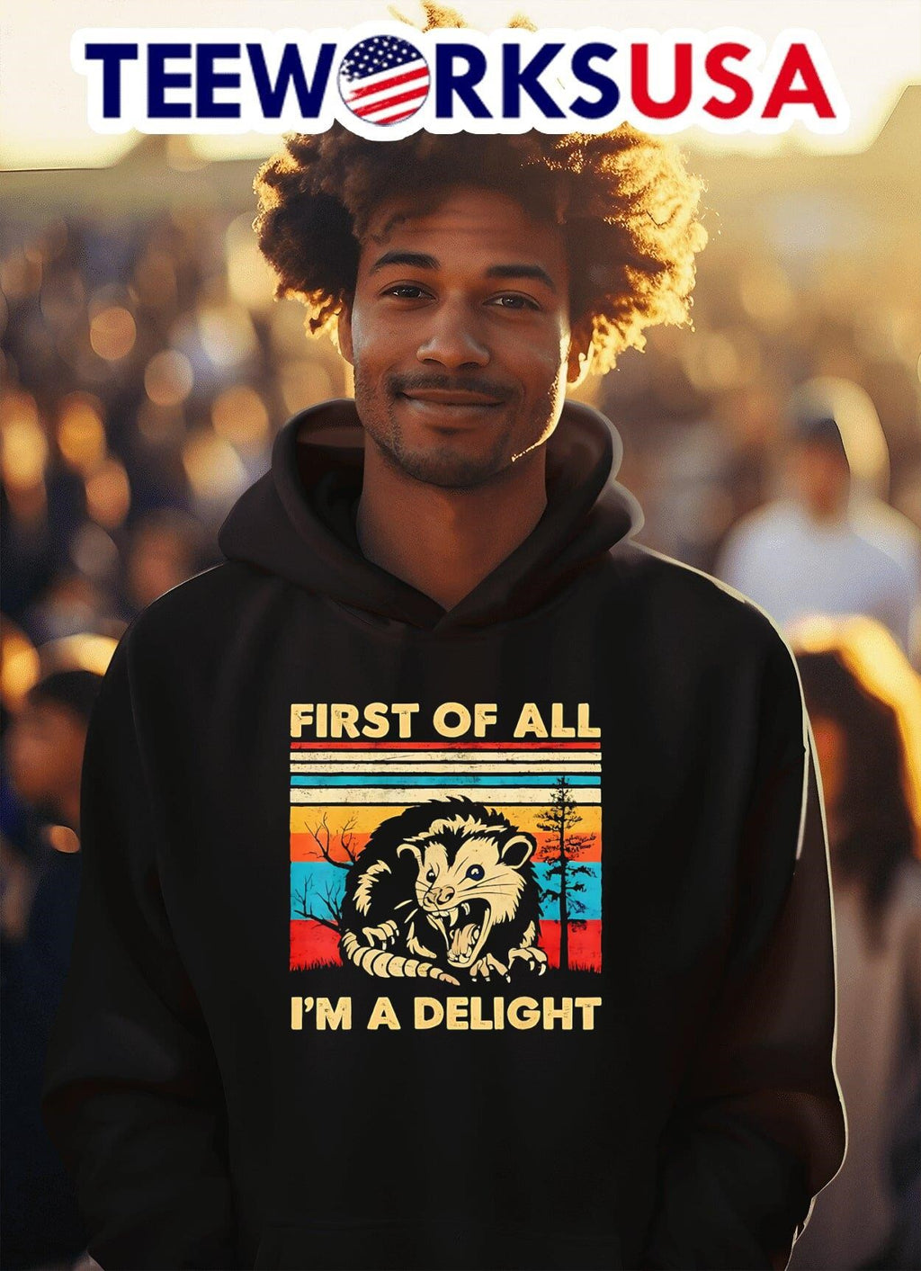 Opossum First of all I'm a delight vintage - Adult & Kids T-Shirts, Sweatshirts & Hoodies apparel design preview 2