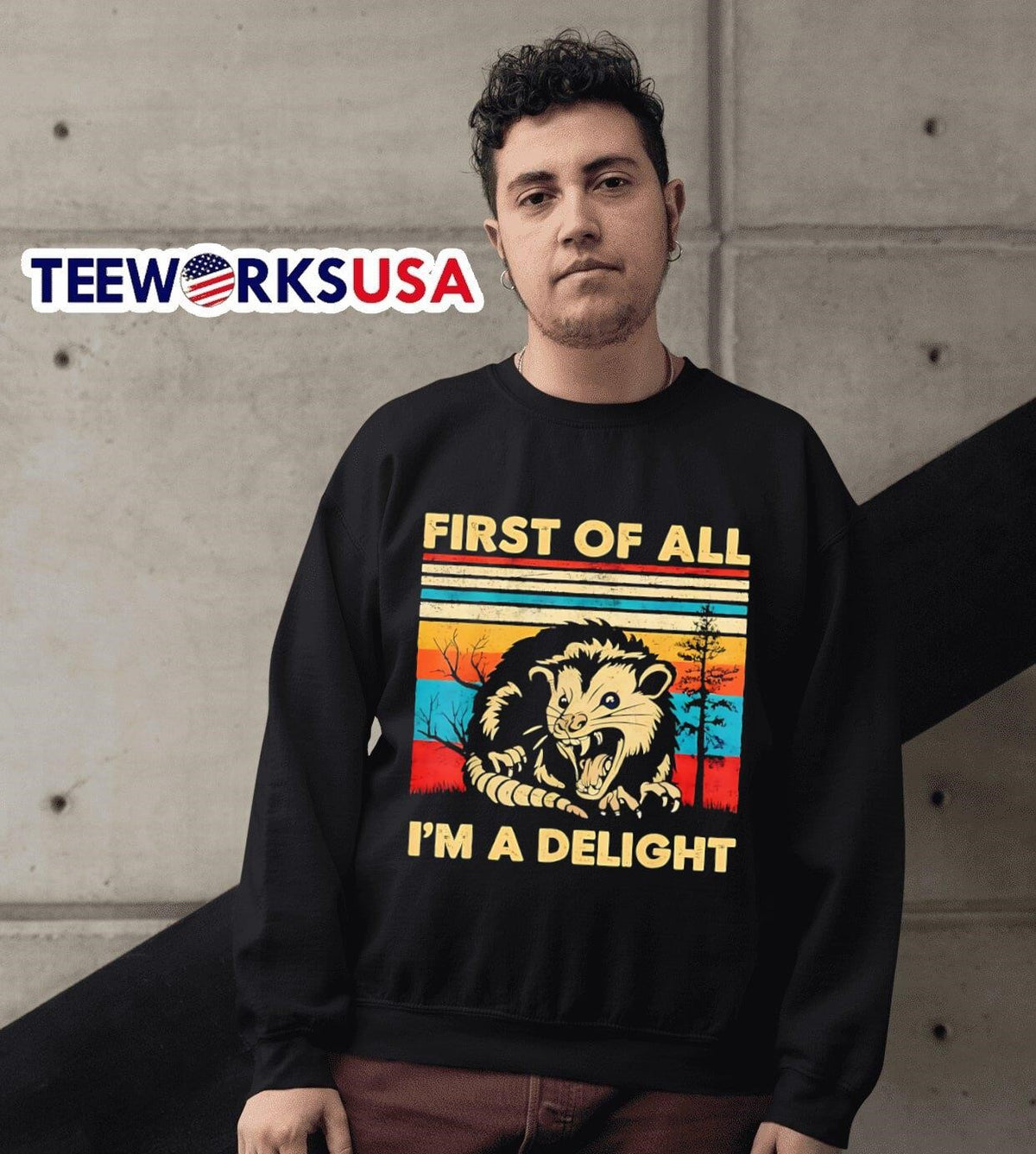 Opossum First of all I'm a delight vintage - Adult & Kids T-Shirts, Sweatshirts & Hoodies apparel design preview 6