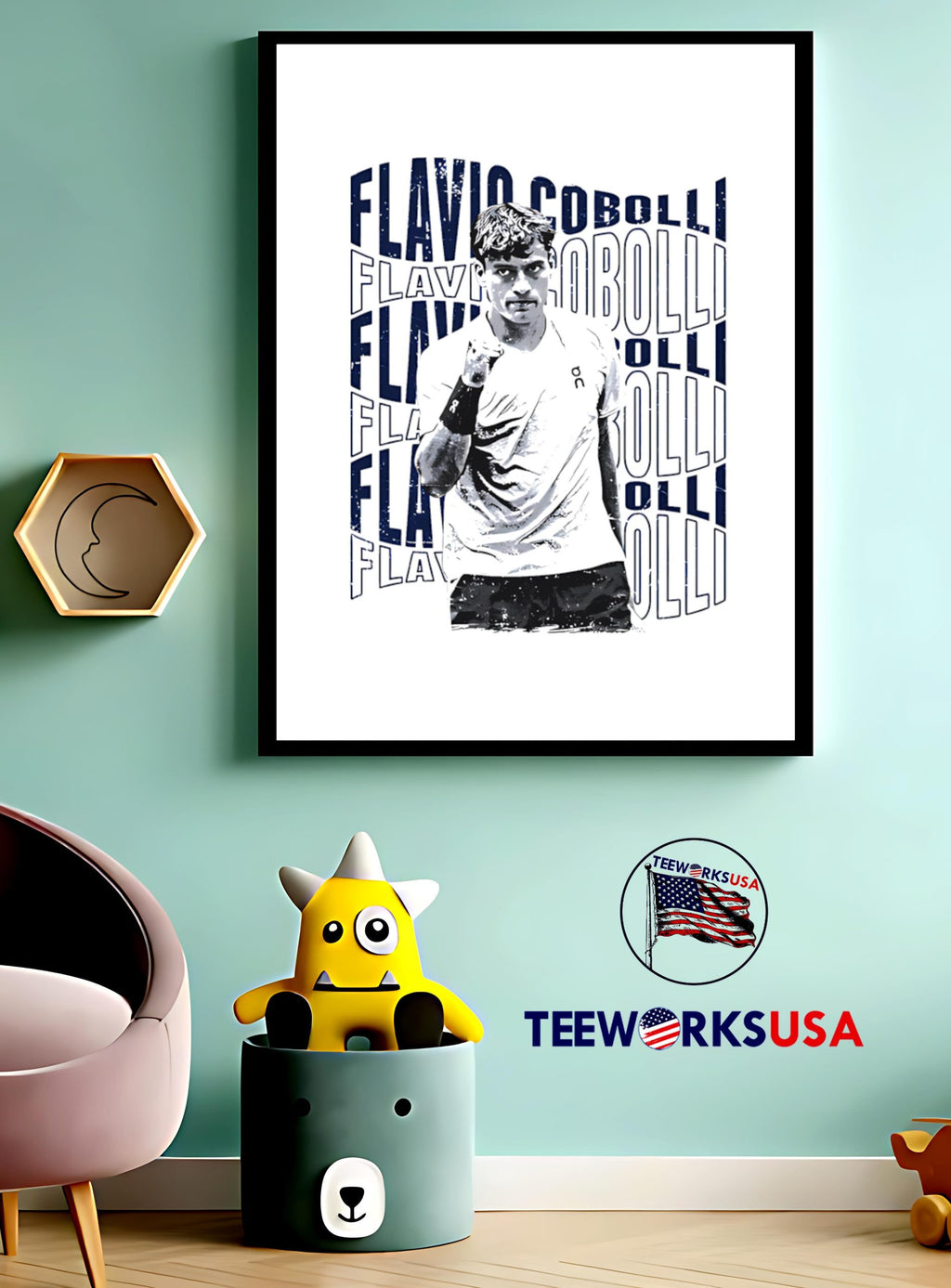 Flavio Cobolli Psychedelic Name - Adult & Kids T-Shirts, Sweatshirts & Hoodies apparel design preview 3
