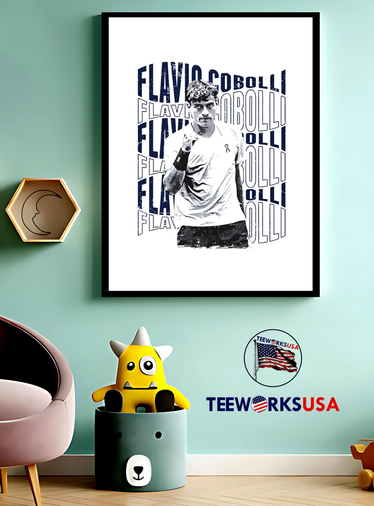 Flavio Cobolli Psychedelic Name - Adult & Kids T-Shirts, Sweatshirts & Hoodies apparel design preview 3