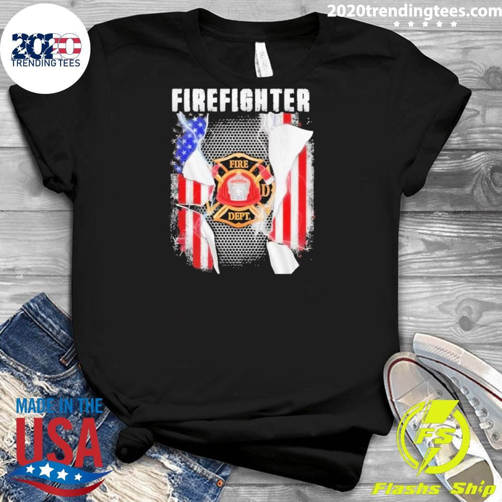 Funny Firefighter Fire Dept Flag USA - Adult & Kids T-Shirts, Sweatshirts & Hoodies apparel design preview 3