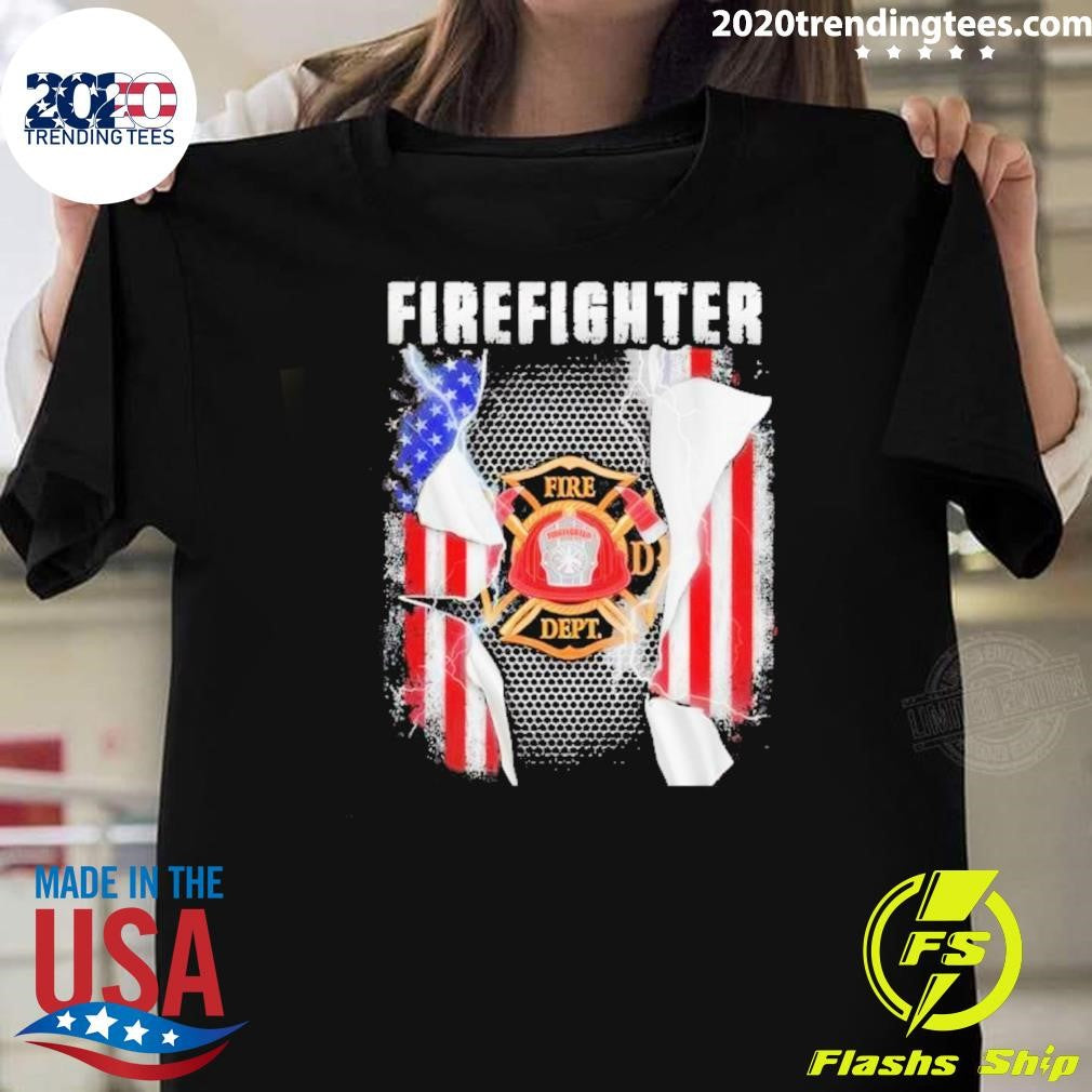 Funny Firefighter Fire Dept Flag USA - Adult & Kids T-Shirts, Sweatshirts & Hoodies apparel design preview 1
