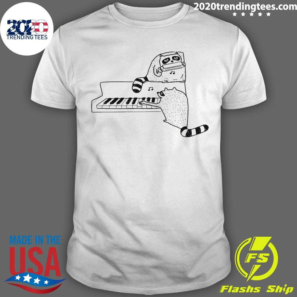 Funny Racoon Playing Piano Nocturnal Musicians - Adult & Kids T-Shirts, Sweatshirts & Hoodies apparel design preview 1