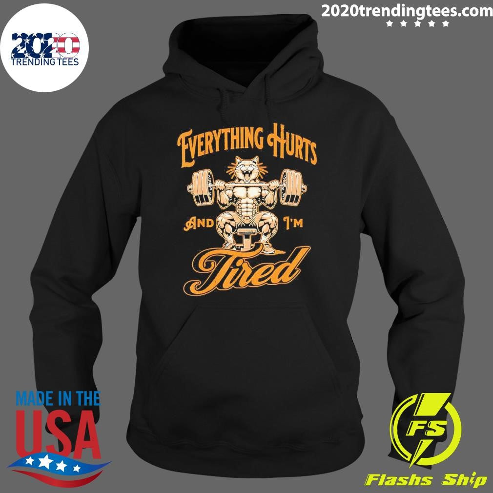 Funny cat Muscle Everything Hurts And I'm Tired - Adult & Kids T-Shirts, Sweatshirts & Hoodies apparel design preview 2