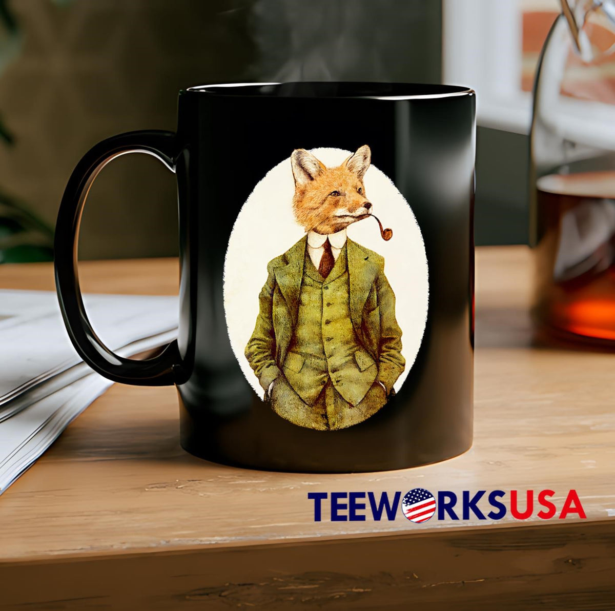 Gentleman Fox Vintage Suit Pipe Smoking Animal Art - Adult & Kids T-Shirts, Sweatshirts & Hoodies apparel design preview 2