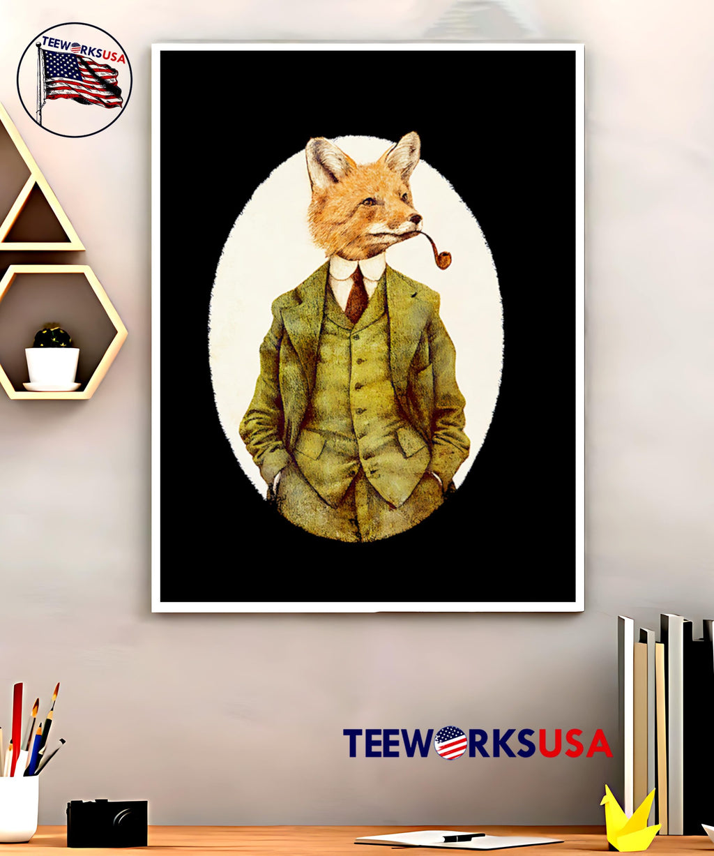 Gentleman Fox Vintage Suit Pipe Smoking Animal Art - Adult & Kids T-Shirts, Sweatshirts & Hoodies apparel design preview 5