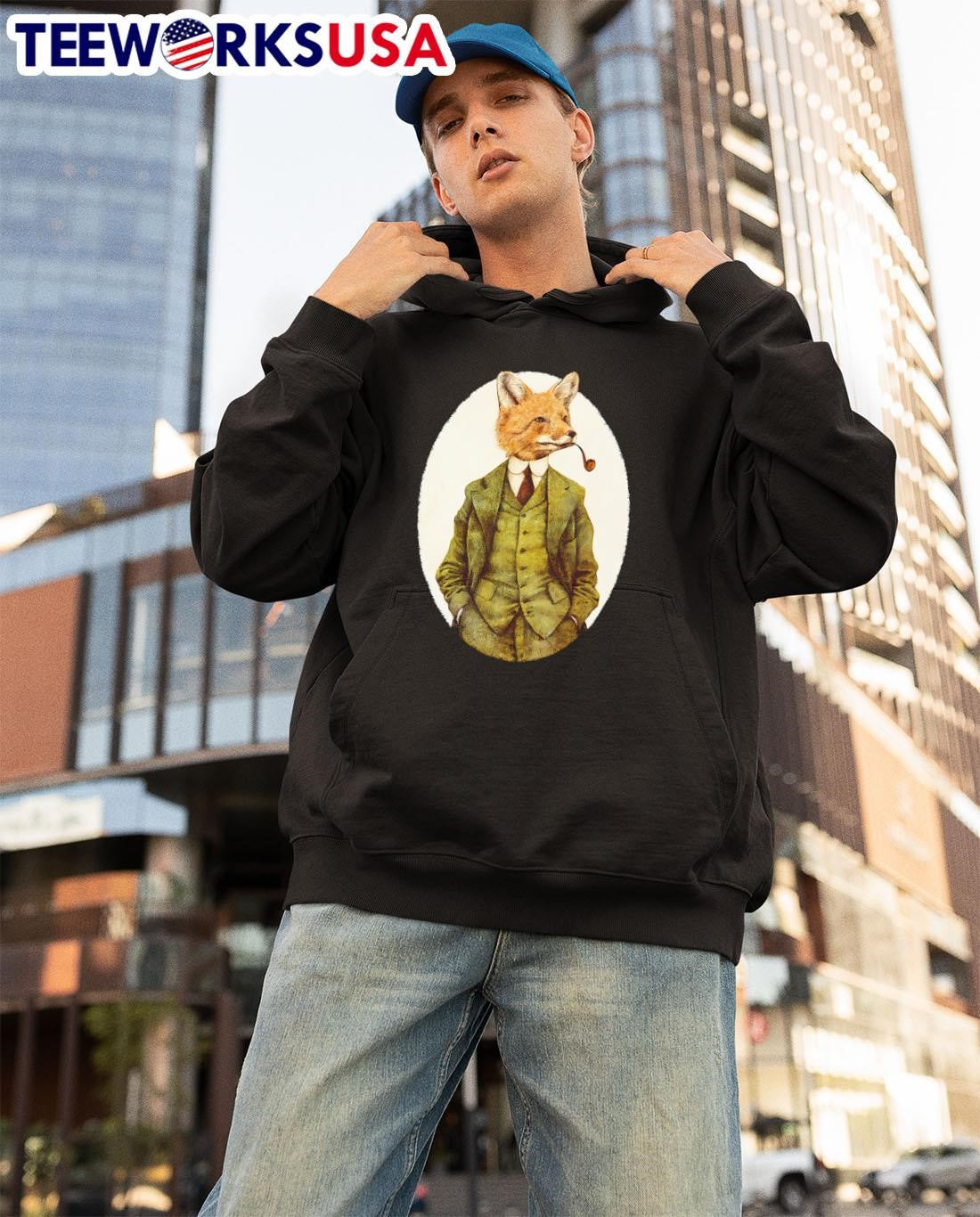 Gentleman Fox Vintage Suit Pipe Smoking Animal Art - Adult & Kids T-Shirts, Sweatshirts & Hoodies apparel design preview 3