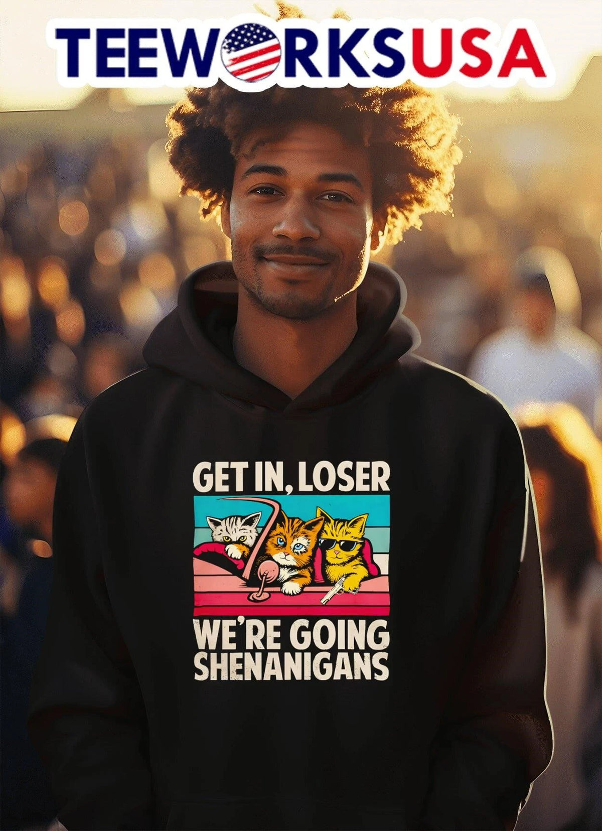 Get In, Loser We're Going Shenanigans Cats - Adult & Kids T-Shirts, Sweatshirts & Hoodies apparel design preview 2
