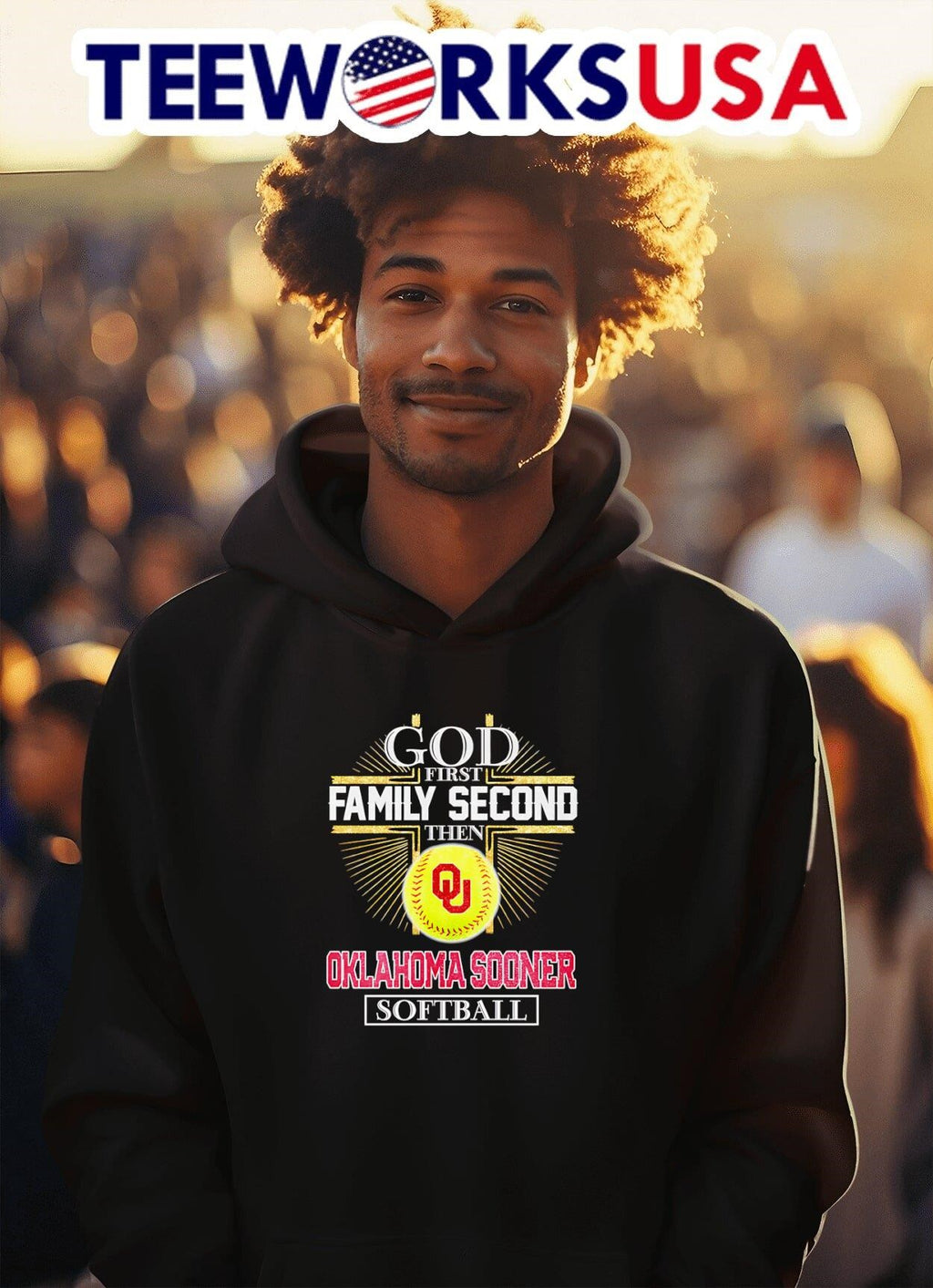 God first family second then Oklahoma Sooner softball - Adult & Kids T-Shirts, Sweatshirts & Hoodies apparel design preview 2