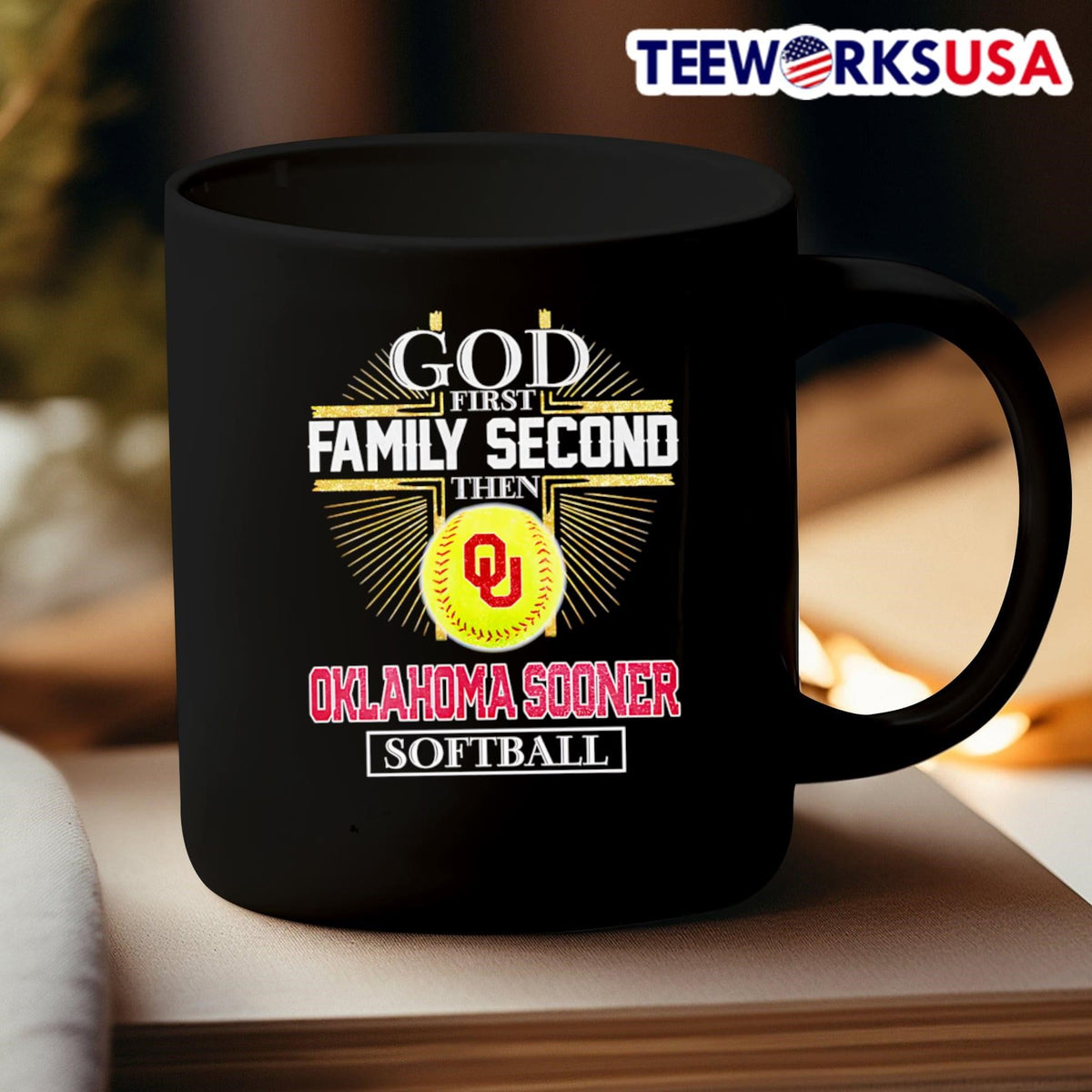 God first family second then Oklahoma Sooner softball - Adult & Kids T-Shirts, Sweatshirts & Hoodies apparel design preview 3