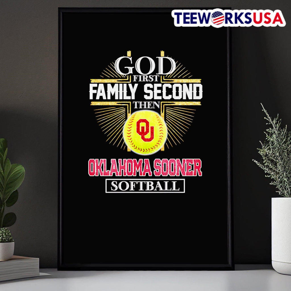 God first family second then Oklahoma Sooner softball - Adult & Kids T-Shirts, Sweatshirts & Hoodies apparel design preview 5