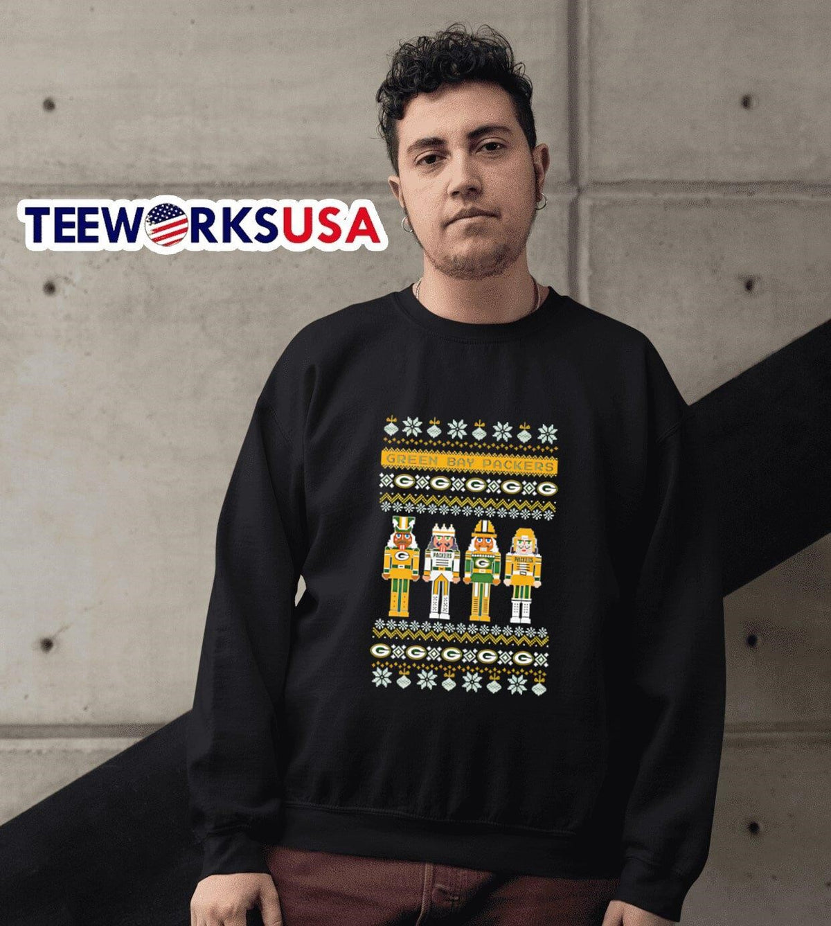 Green Bay Packers Holiday Nutcracker ugly Christmas - Adult & Kids T-Shirts, Sweatshirts & Hoodies apparel design preview 3