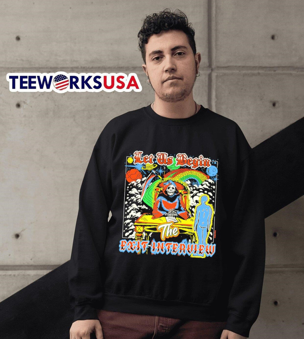 Grim reaper let's us begin the exit interview - Adult & Kids T-Shirts, Sweatshirts & Hoodies apparel design preview 3